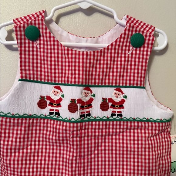 Southern Smocked Company Red Gingham Smocked Santa Longalls - Picture 2 of 4